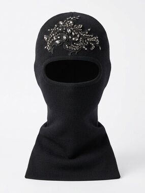 Handcrafted Luxe Crystal-Embellished Knit Balaclava